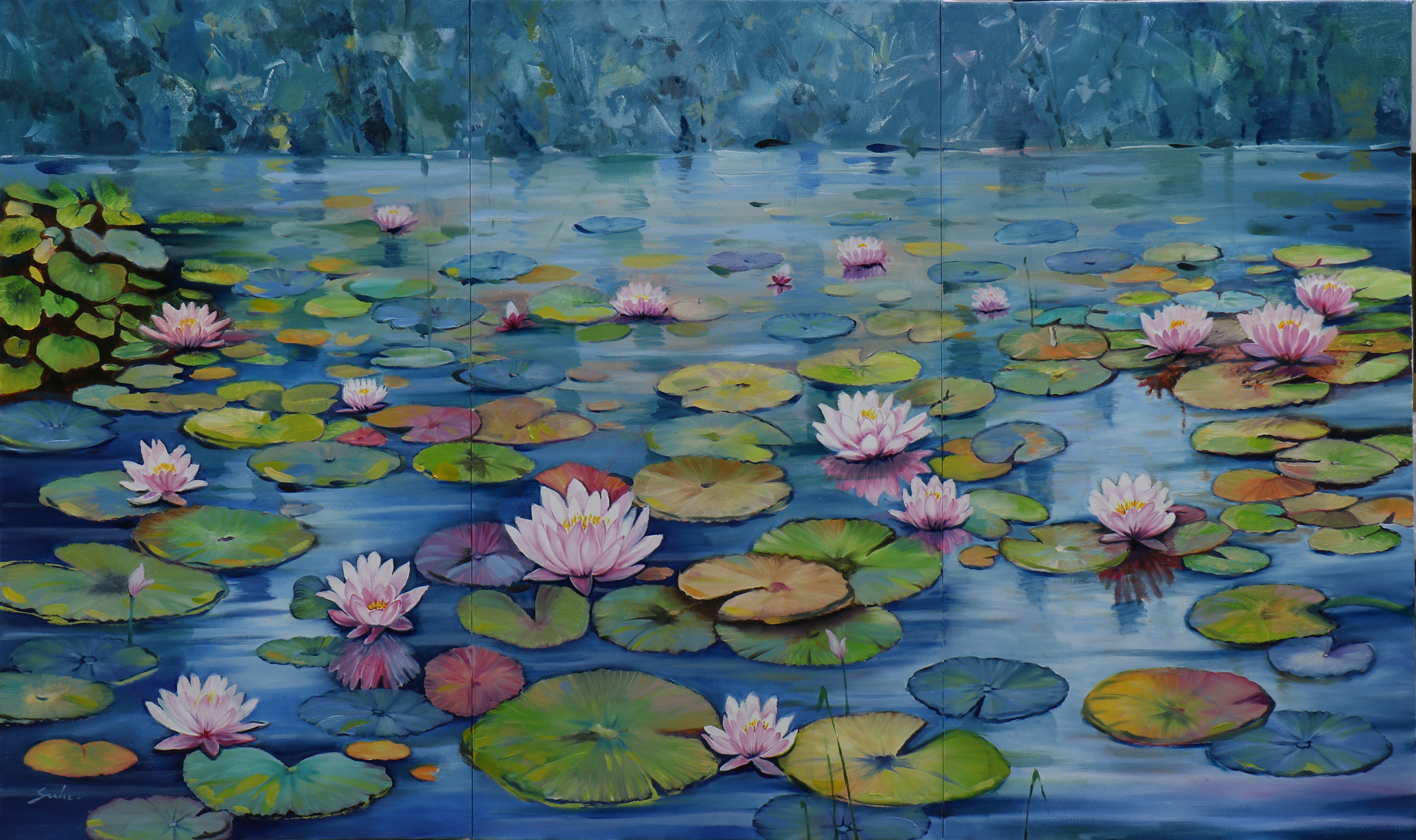 Lotus pond 33 (panel of 3)