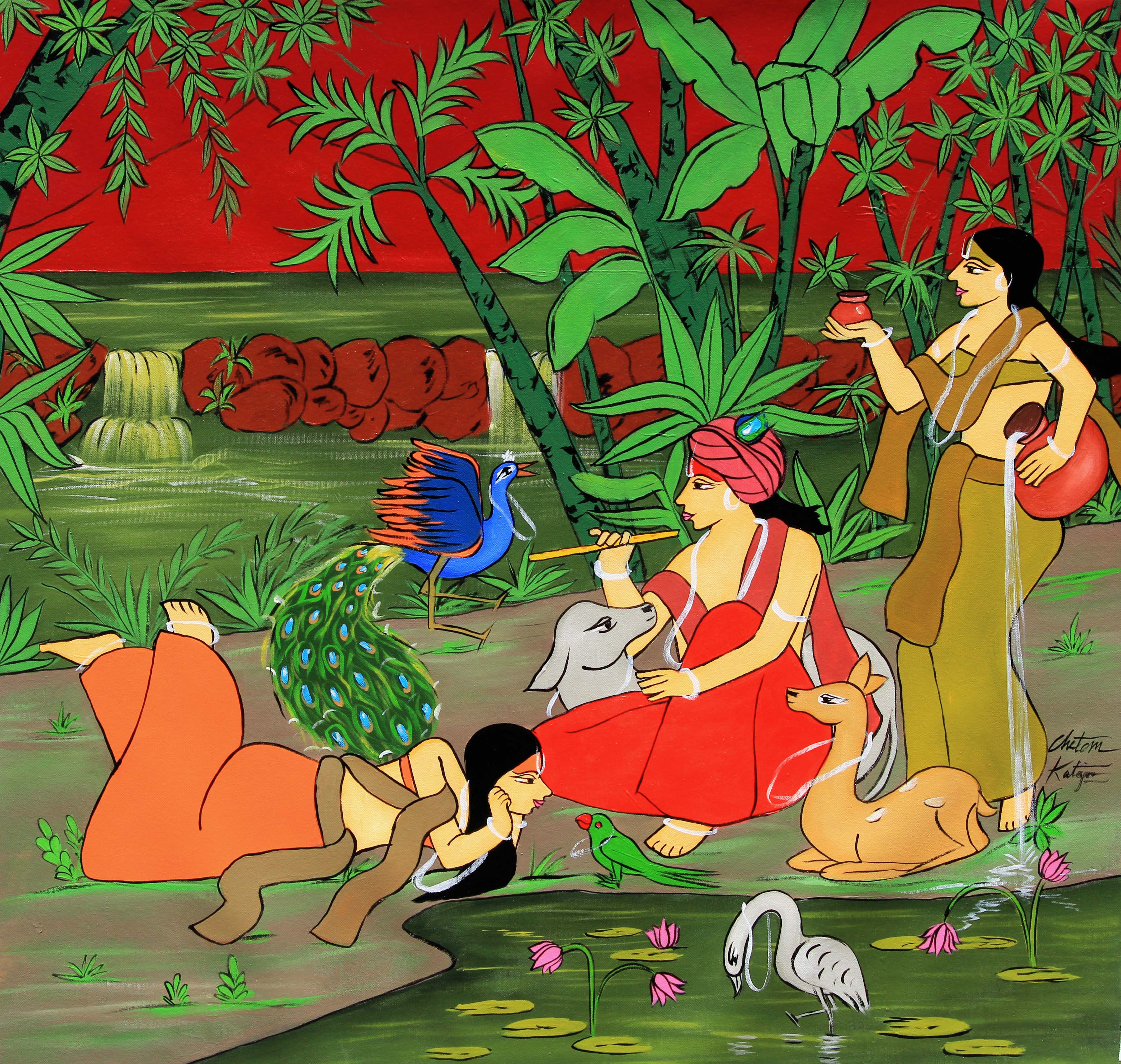Radha with parrot