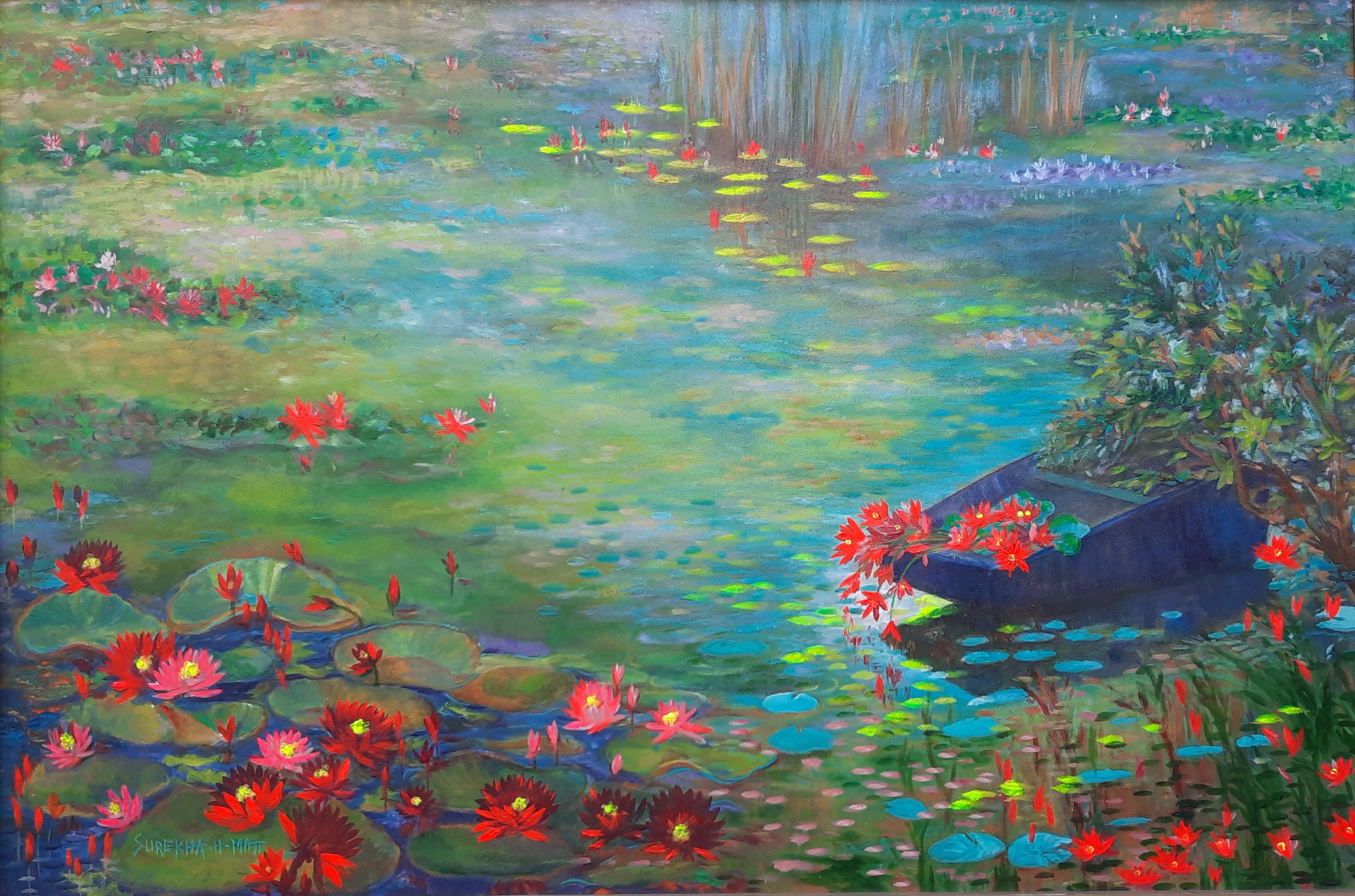 Boat in a lotus pond 