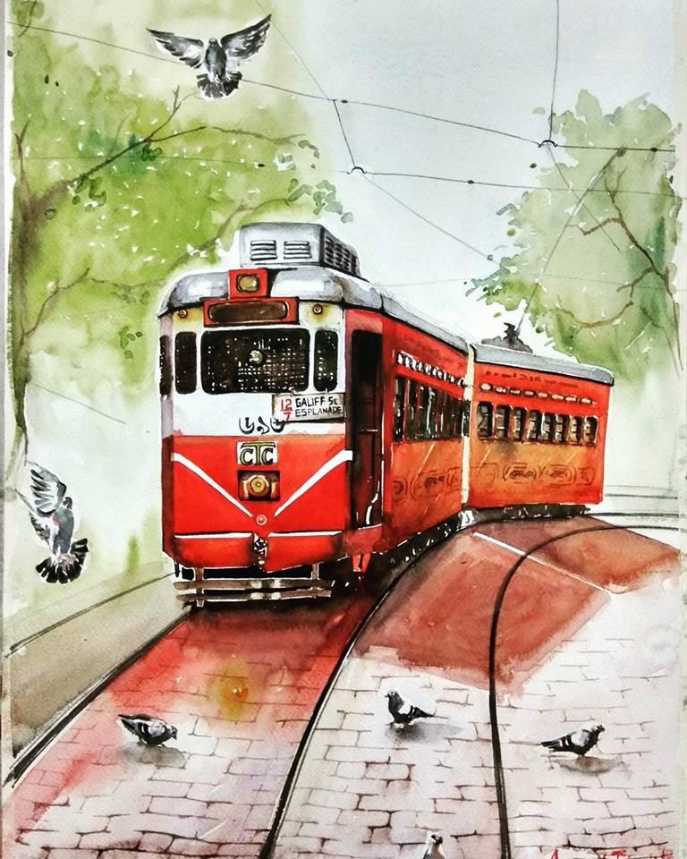 Tram Kolkata  Urban sketching Abstract face art Art inspiration painting