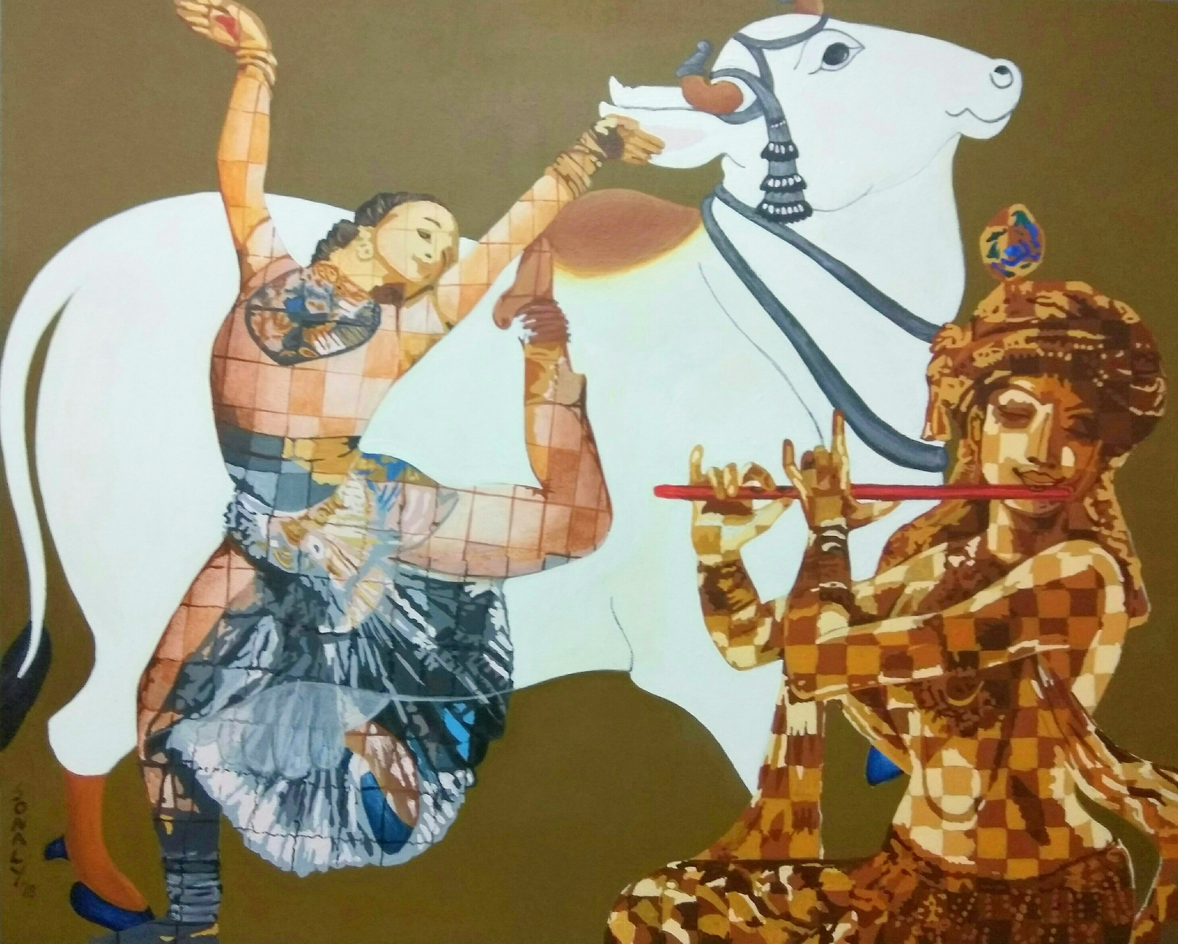 Radha, Krishna and the happy Cow