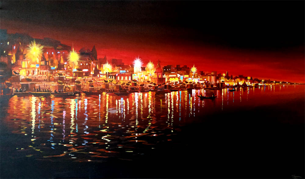 Night Reflection in Varanasi Ghat