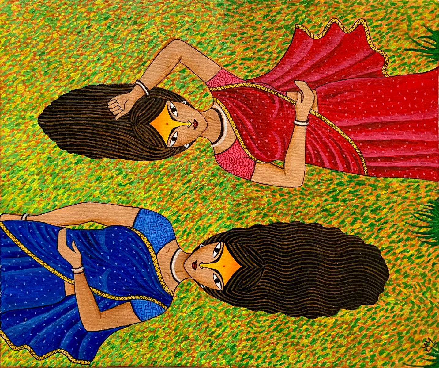 Indian Village women on grass