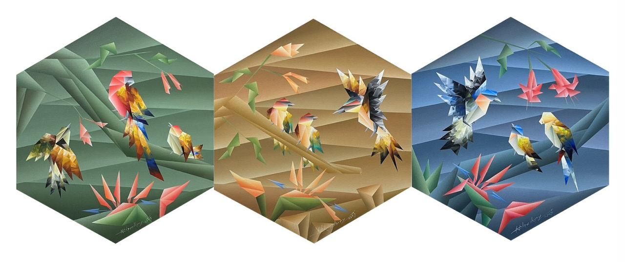 Nine flying birds (set of 3)