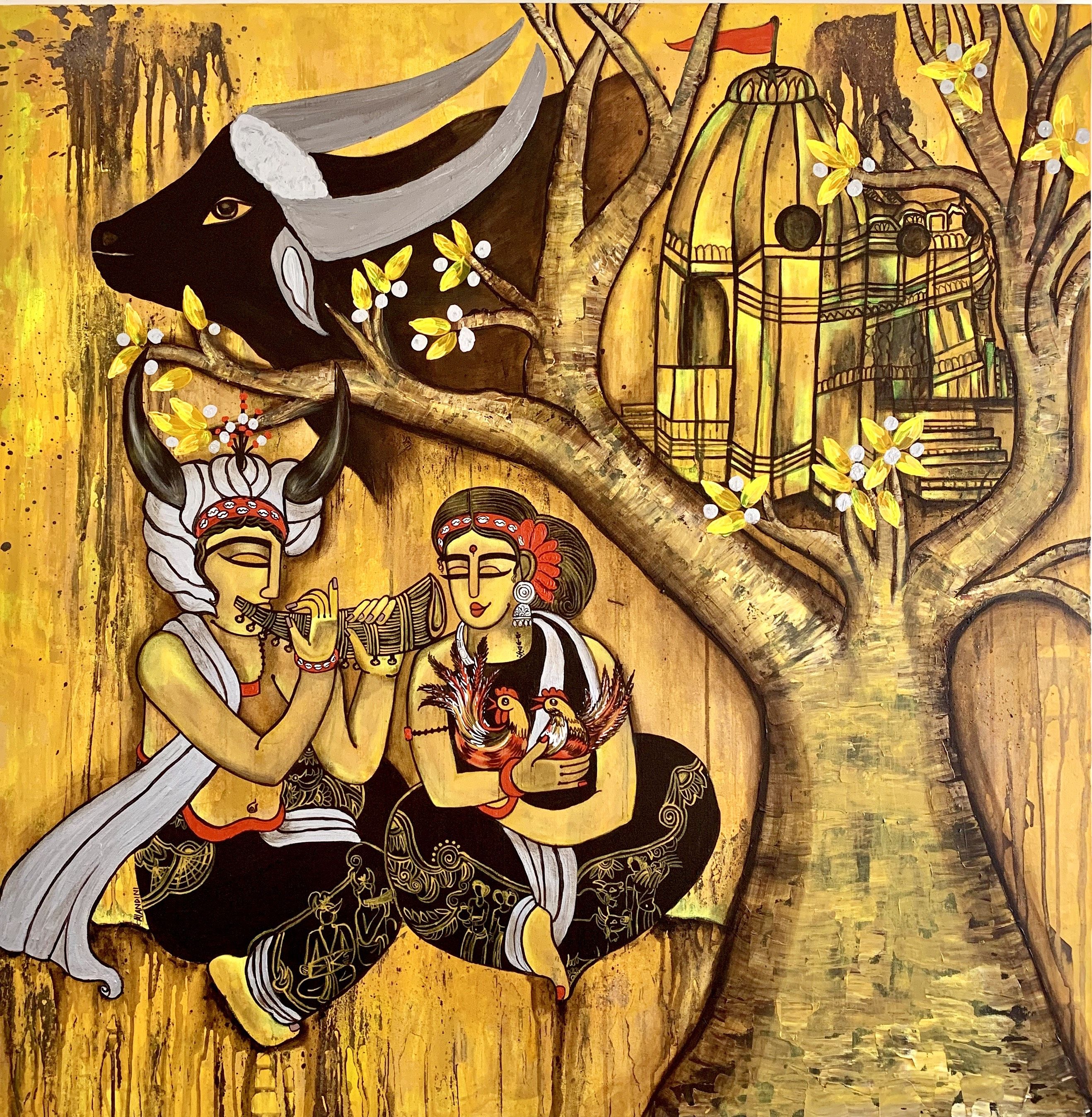  TRIBAL COUPLE SITTING NEAR TEMPLE