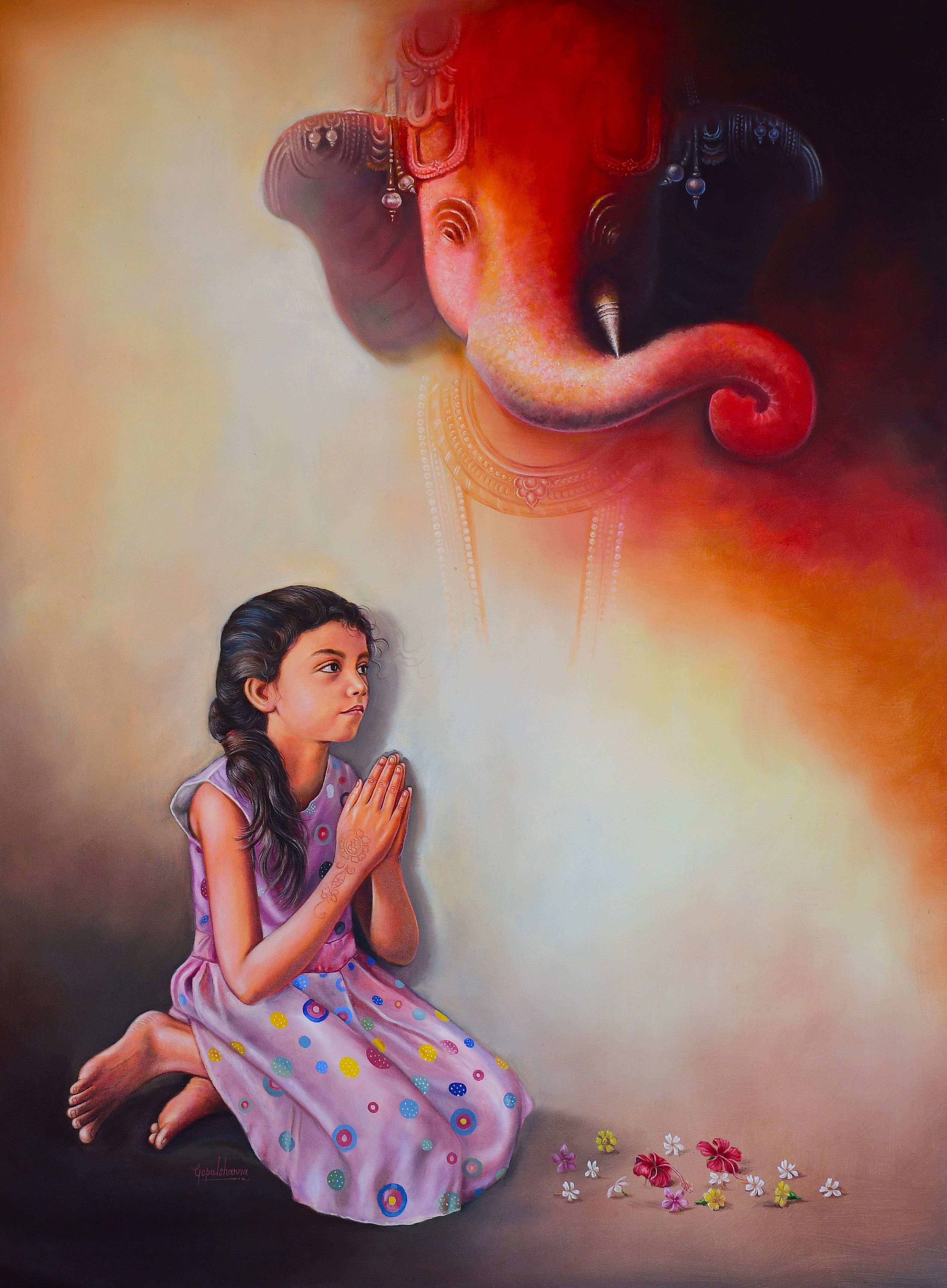 Beautiful girl & Ganesha