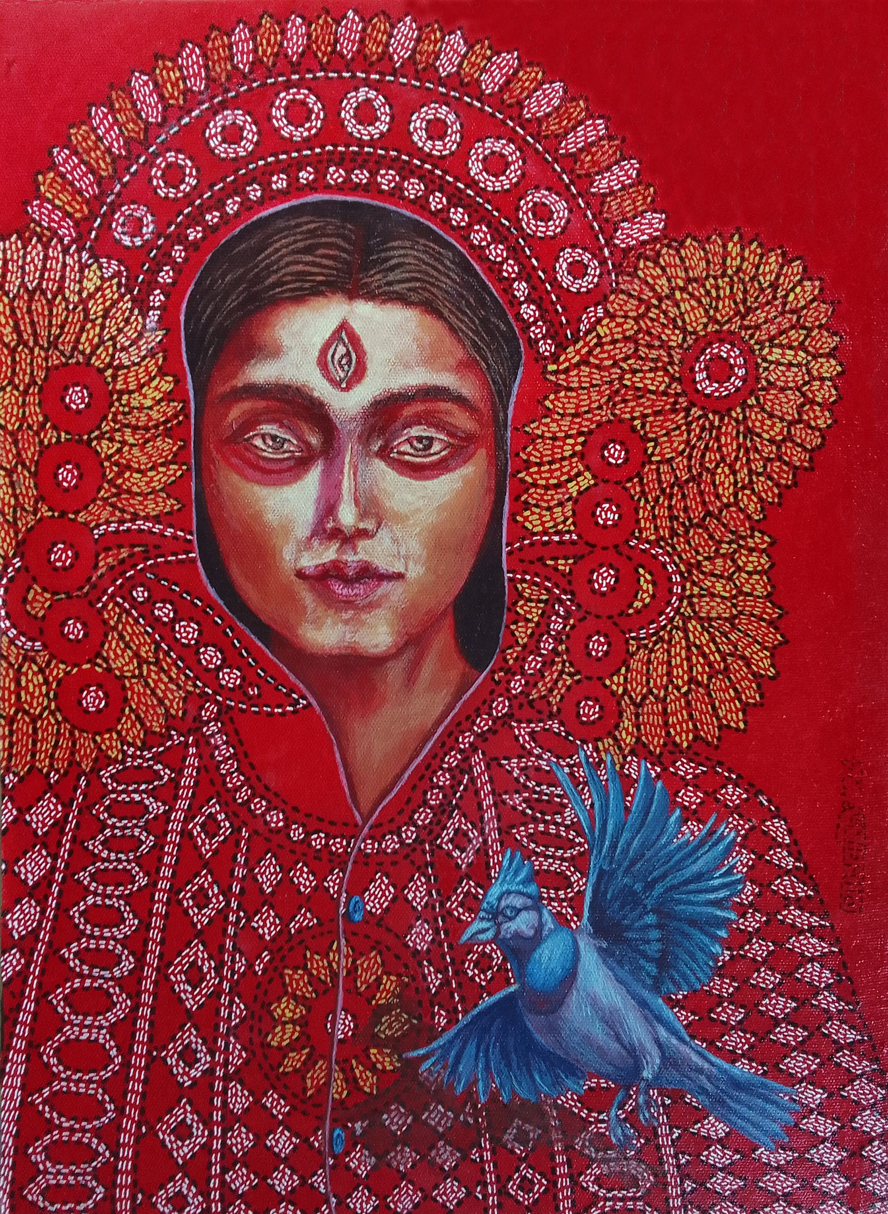 DURGA WITH BLUE BIRD