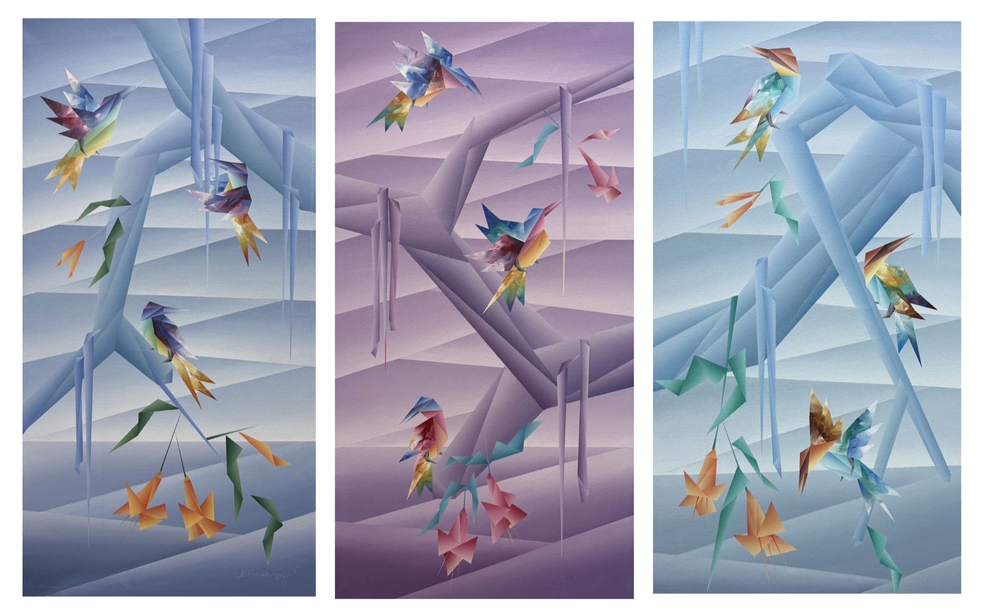 Nine flying birds