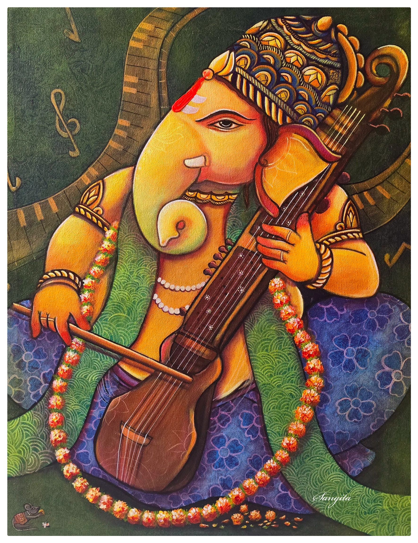 Ganesh playing sarangi