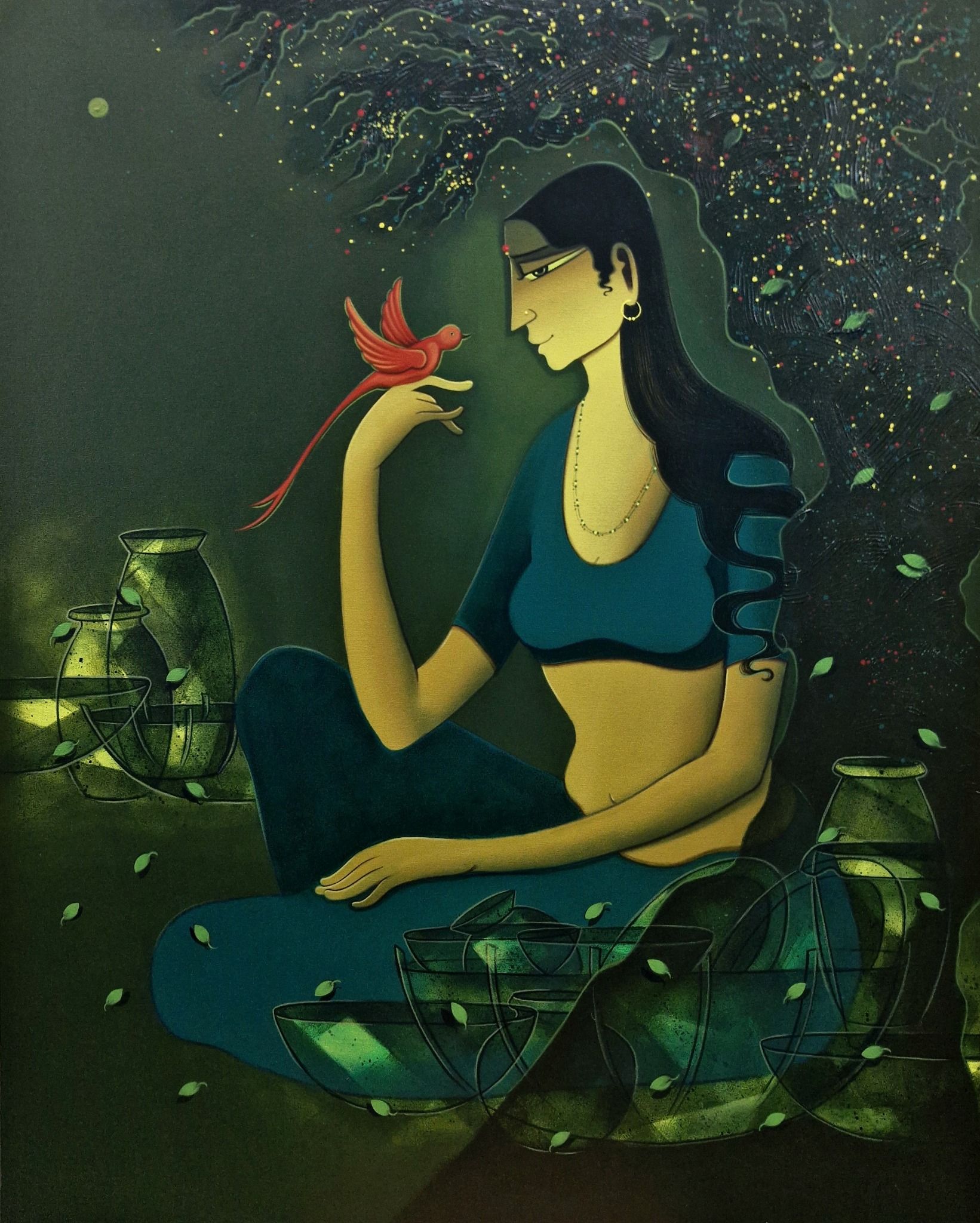 Village Girl with Bird - II