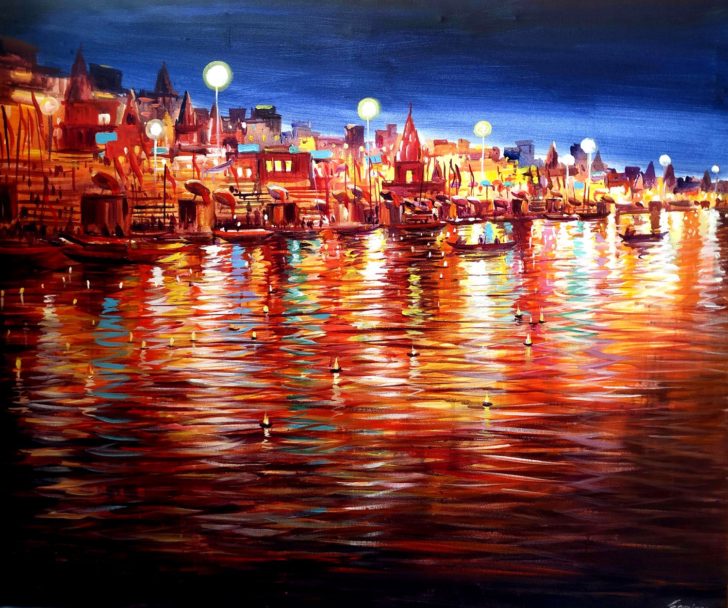 Beauty of Night Reflections Varanasi