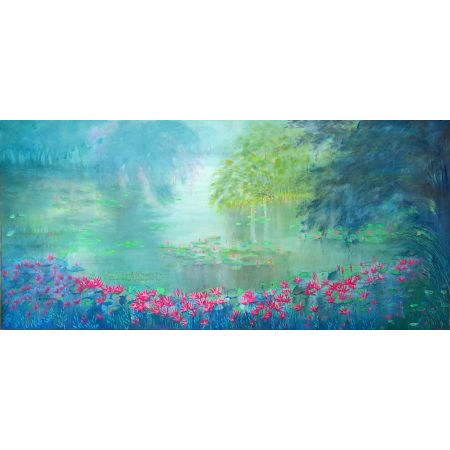 Lotus pond on a rainy day 