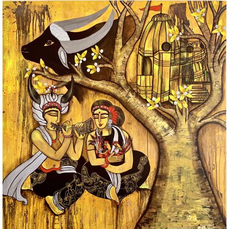  TRIBAL COUPLE SITTING NEAR TEMPLE