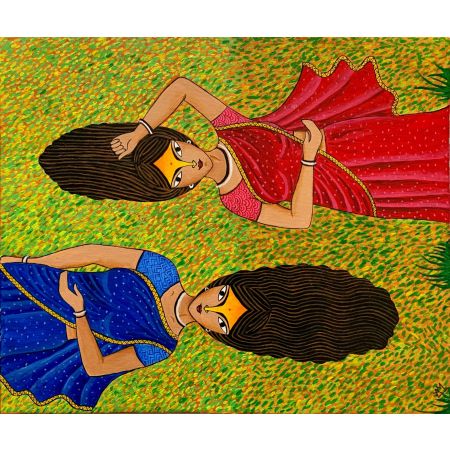 Indian Village women on grass