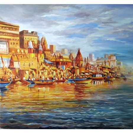 Varanasi Ghats at Cloudy Day