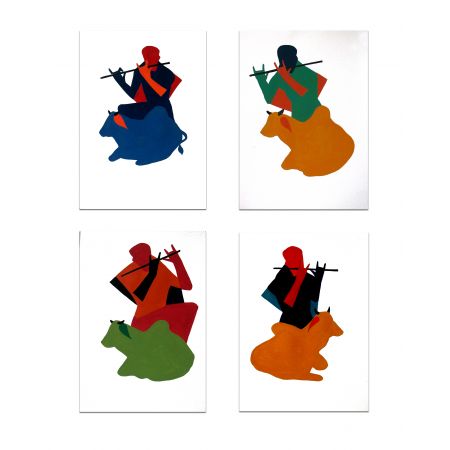 Flute Players ( Set of 4 Paintings )