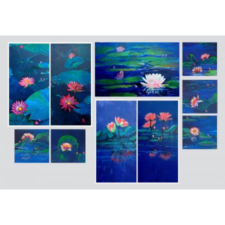 Set of 10 blue lotus pond 