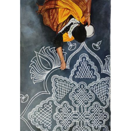 Kolam - Painting of Lady making kolam