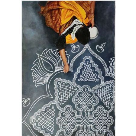 Kolam - Painting of Lady making kolam