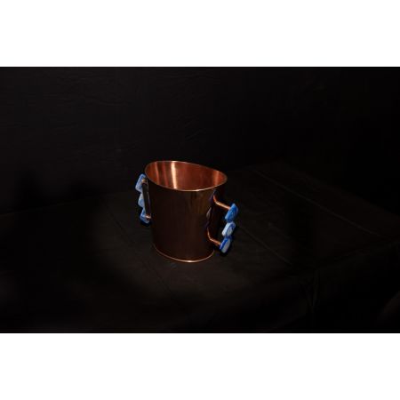 Copper Plated Steel Ice Bucket Blue Glass Handle 