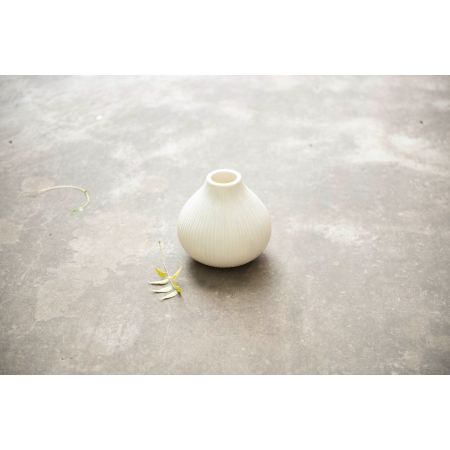 Vase, White Glass Ribbed Hand Chiseled 