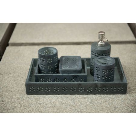 Hand Cut Stone Bath Accessory Set Set of 6