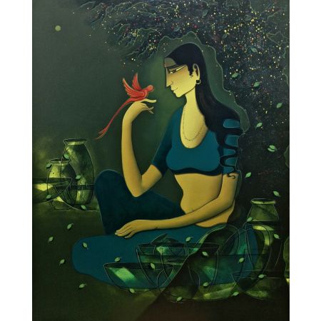 Village Girl with Bird - II