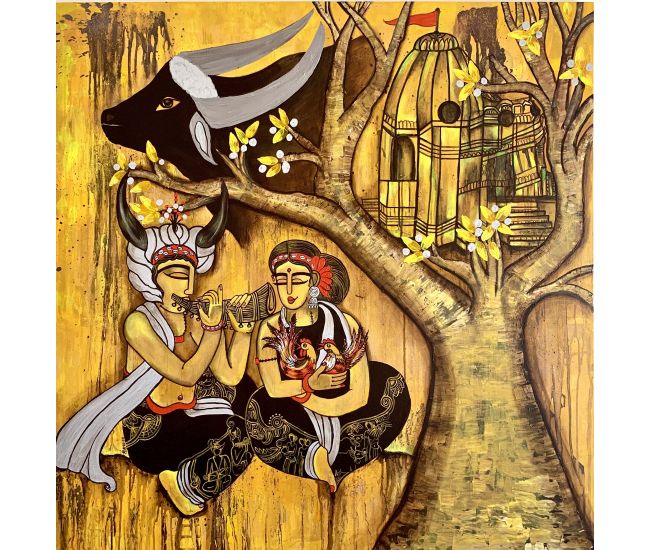  TRIBAL COUPLE SITTING NEAR TEMPLE