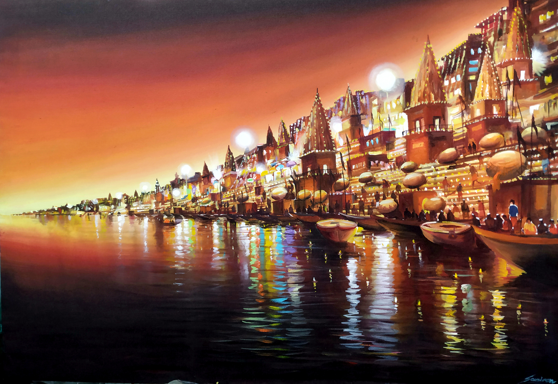 Colorful Evening Varanasi Ghats