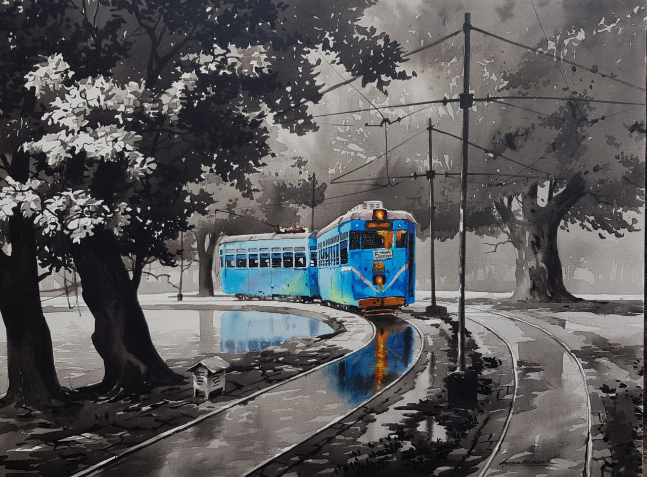 Saikat Maity | Old Kolkata Painting, Heritage City, Watercolour, Brown,  Black by Indian Artist 